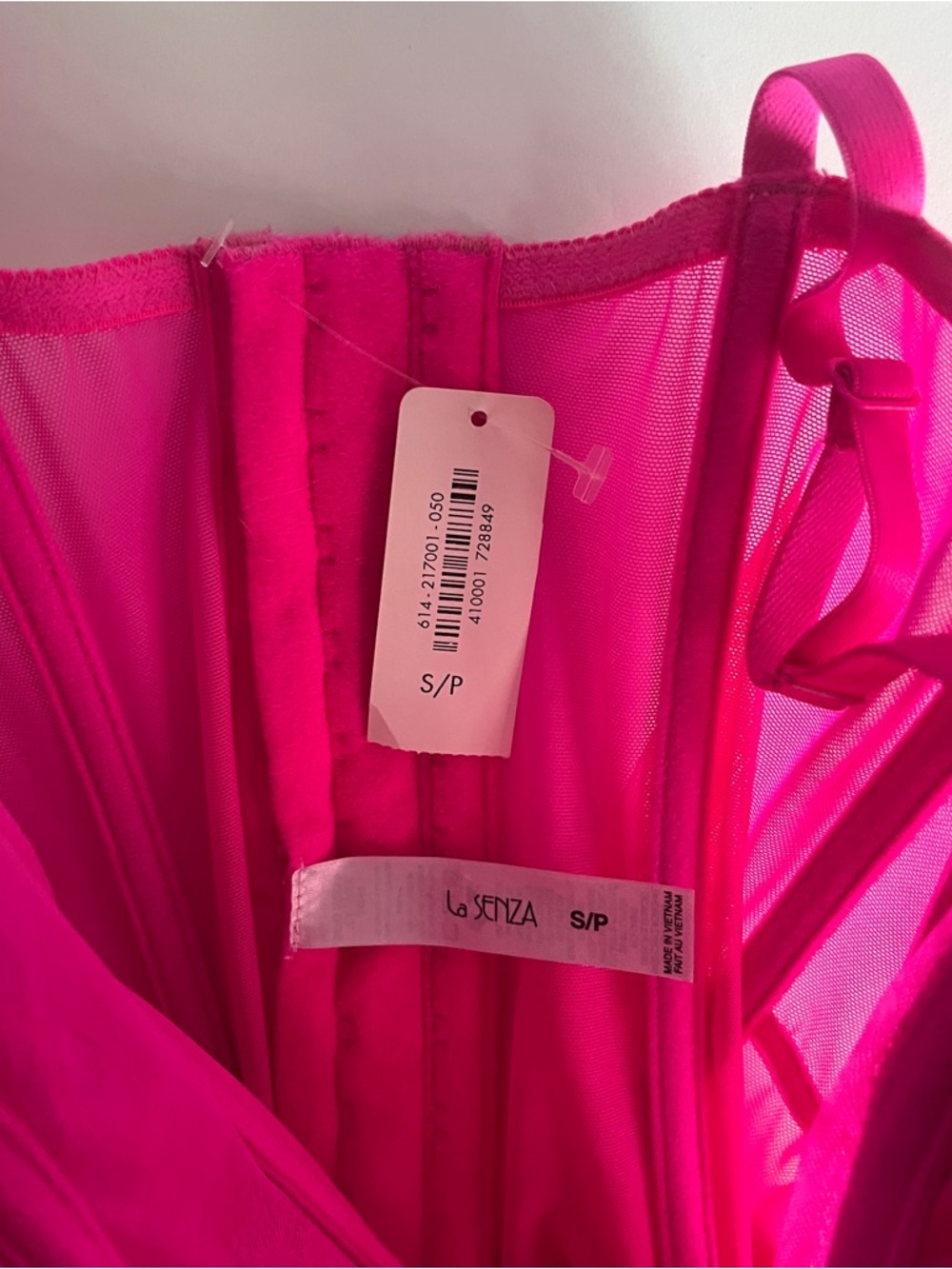 La Senza Hot Pink Lace Corset with Black Ribbon Size Small NWT - Picture 9 of 9